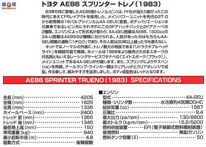 �ൺ�� �ܳ� 73 036747 AE86 Trueno�����ͣ�����������