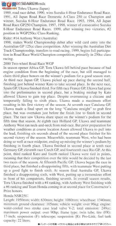 ȴ Ħг 21703 2000 Honda NSR250`Shell Advance Honda`(2000 WGP250)