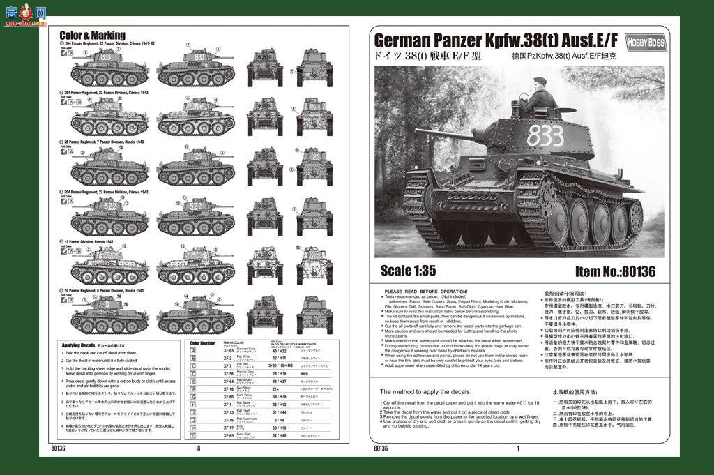 HobbyBoss ̹ 80136 ¹PzKpfw.38(t) Ausf.E/F̹