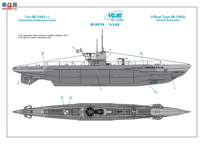 ICM S010 �¹�Ǳͧ U-Boat IIB �ͣ�1943 �꣩