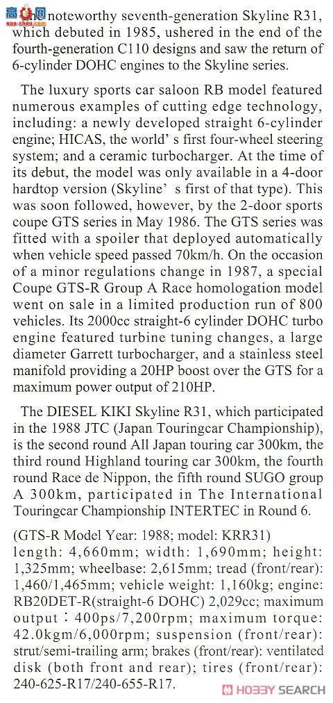 ȴ  20406 豸 Skyline GTS-R (R31)