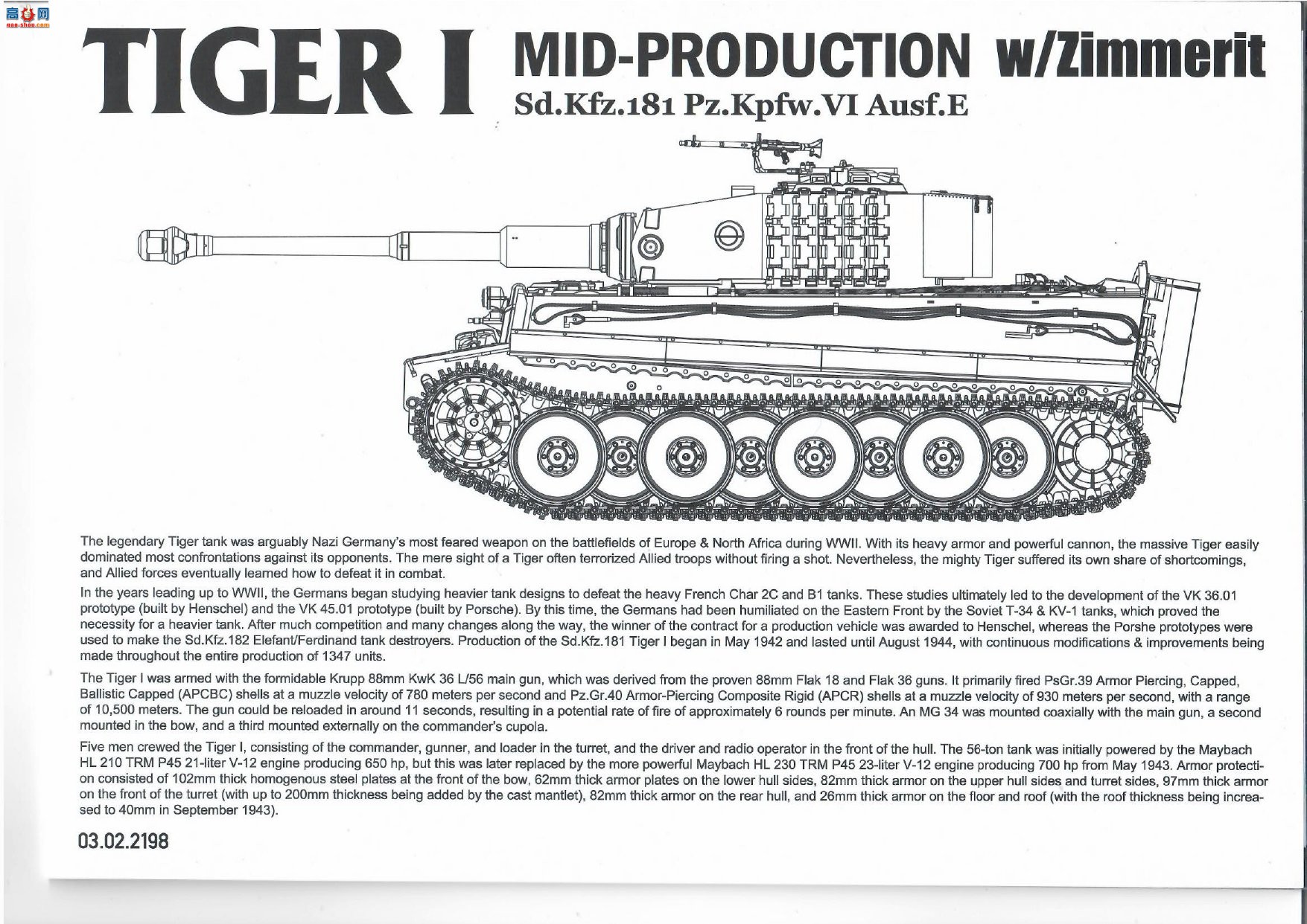 ����TAKOM ̹�� 2198 Sd.Kfz.181 Pz.Kpfw.VI Tiger I�����ʹ�����Ϳ��